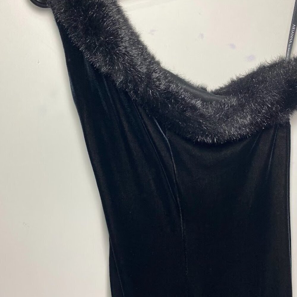 Arianna by Rachel Kaye Black Velvet Fur One Shoulder Dress - Picture 4 of 5